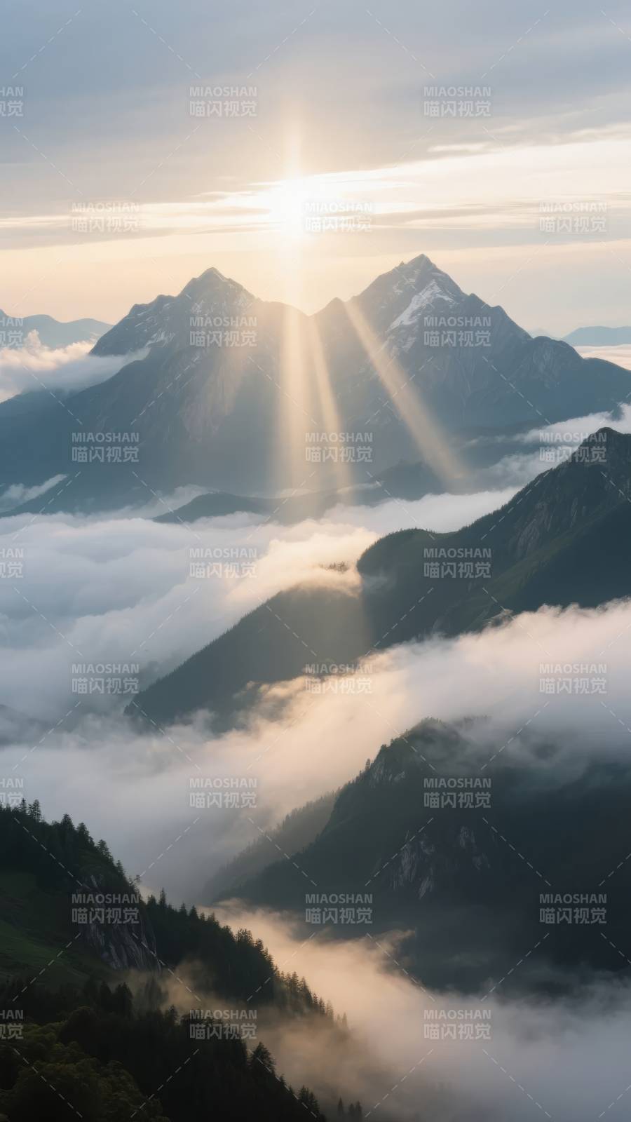 云海日出山巅图片