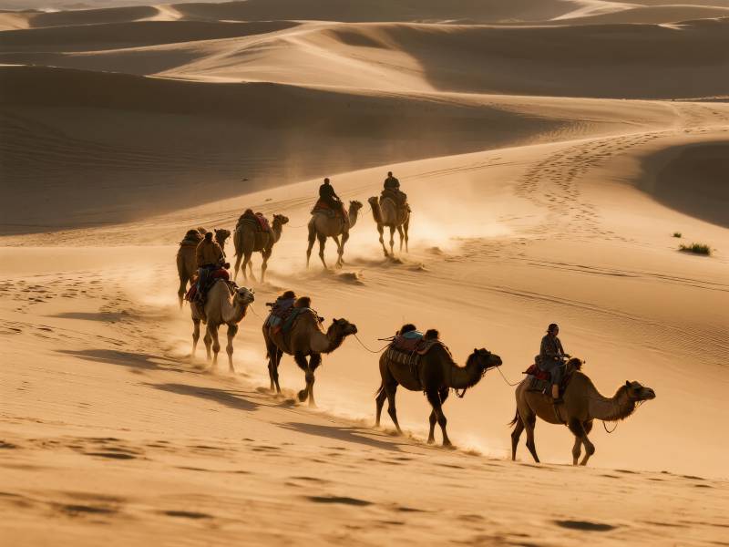 沙漠驼队行进图片