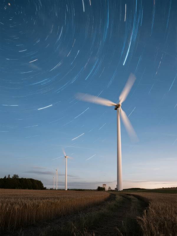 风车星轨夜景图片