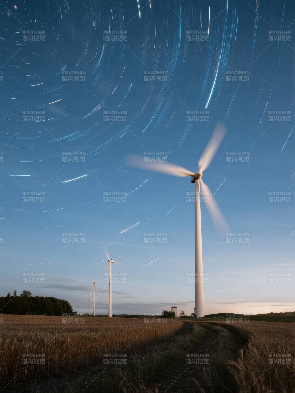 风车星轨夜景图片
