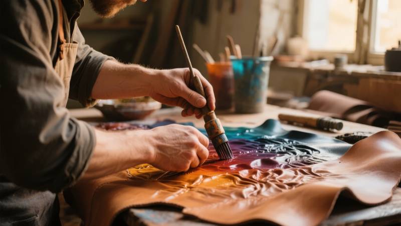 匠人手绘皮革艺术图片