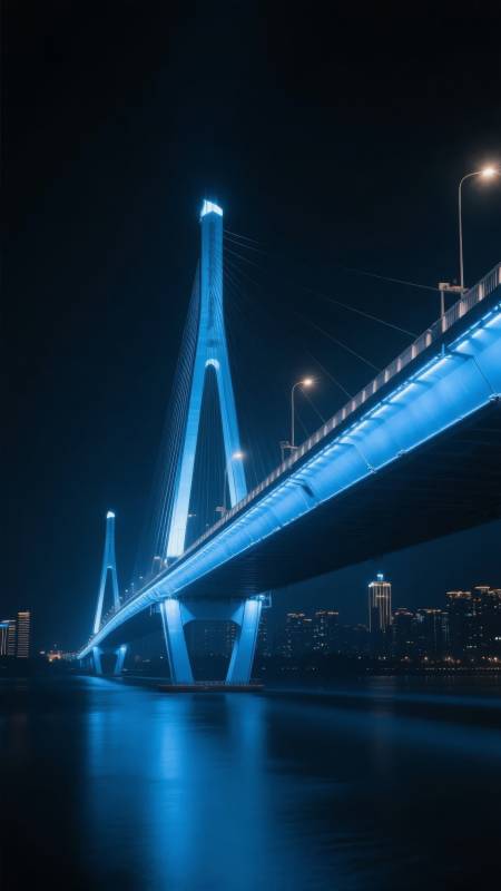 夜桥蓝光映水图片