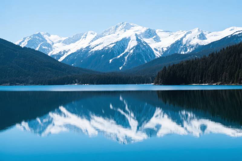 雪山湖镜图片