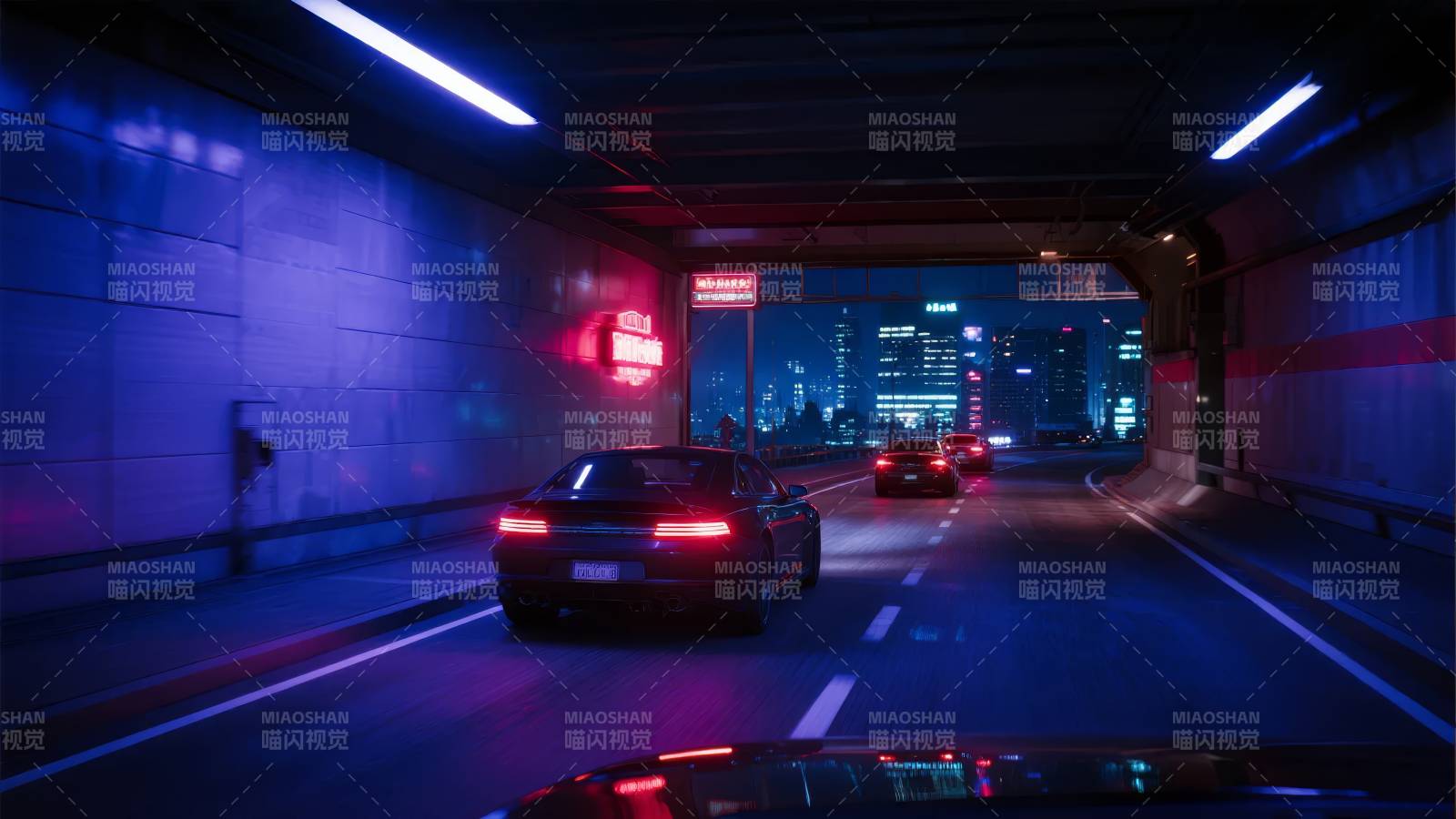 夜行隧道光影图片