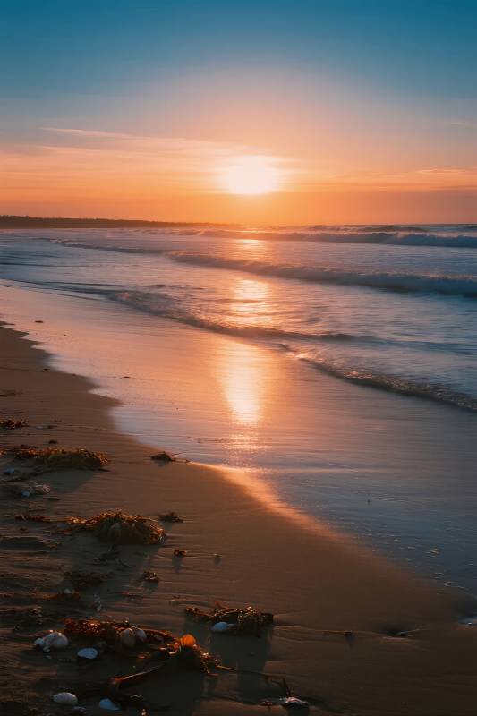 夕阳海滩美景图片