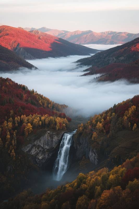 秋山雾瀑图片