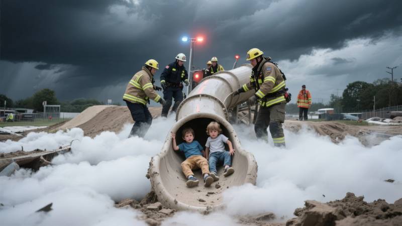 消防员与孩童共度时光图片