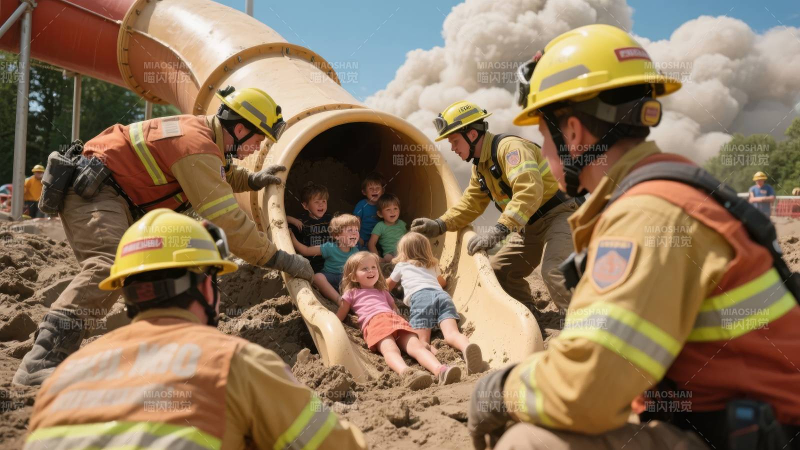 消防员救援被困儿童图片