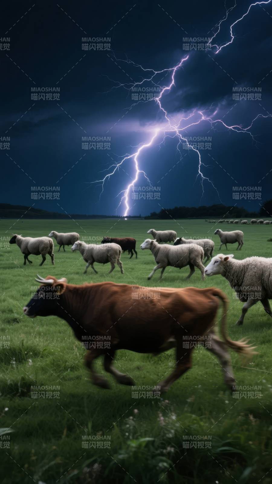雷暴中的牧群奔逃图片