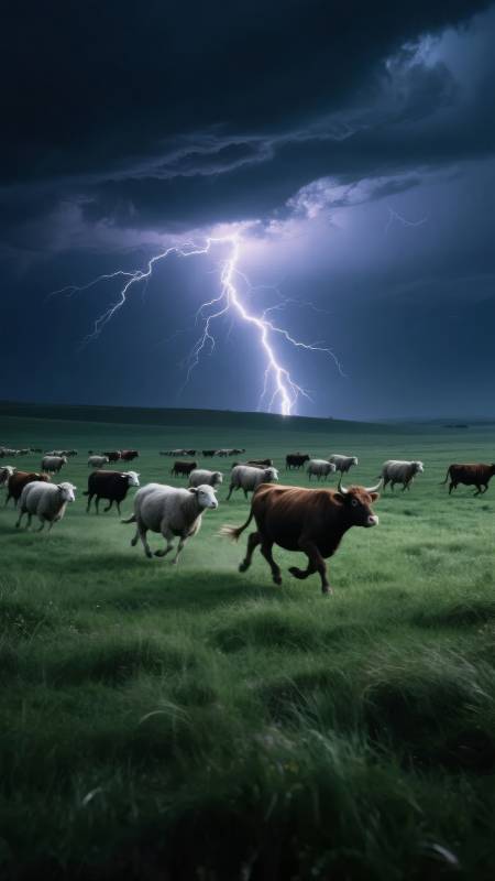 雷电惊牛奔图片