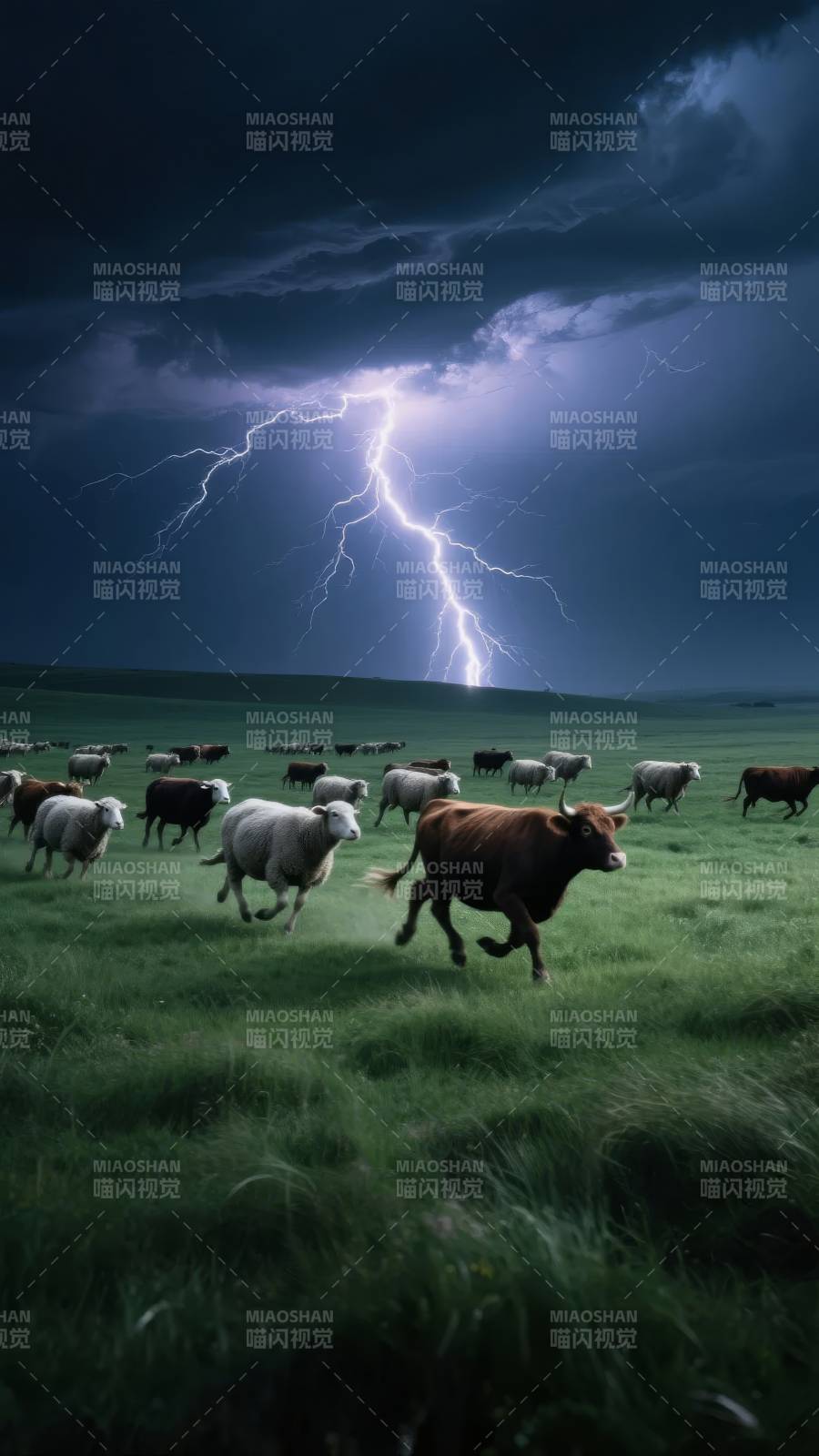 雷电惊牛奔图片