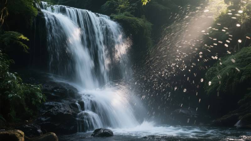 瀑布飞溅 光影交错图片