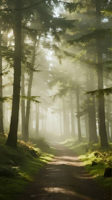 晨雾森林小径图片