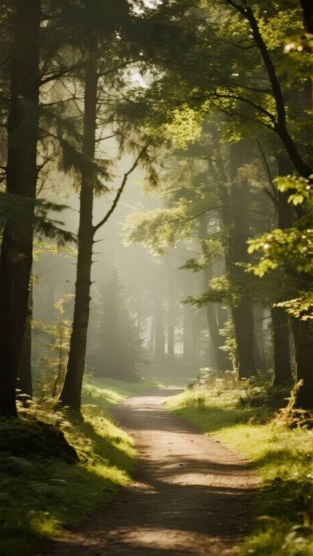 林间晨光小径图片