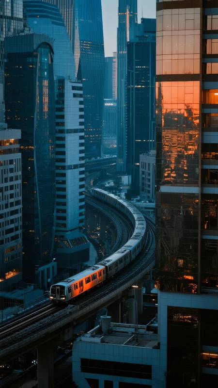 都市列车穿行夜景图片