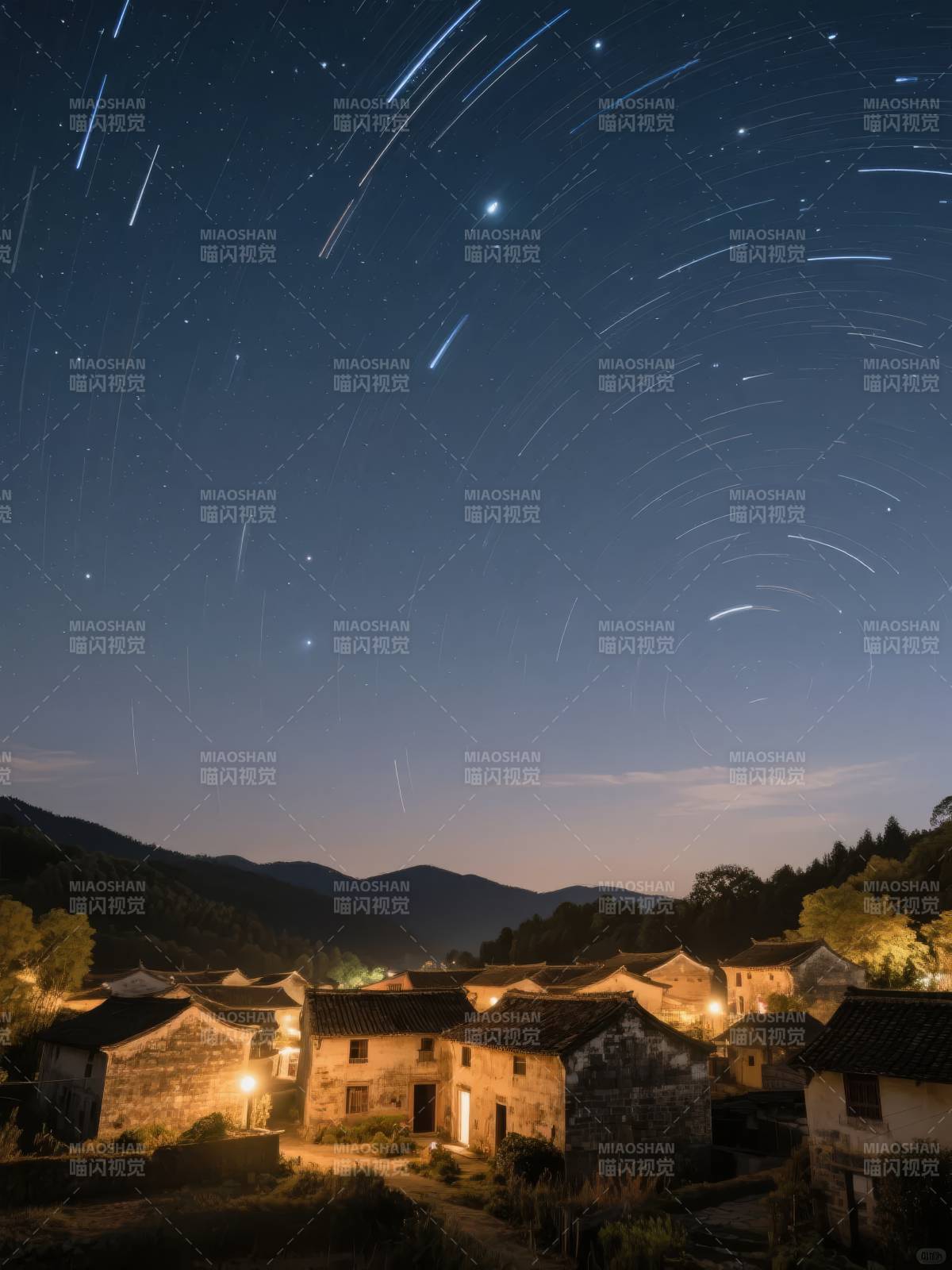 星轨下的古村落图片