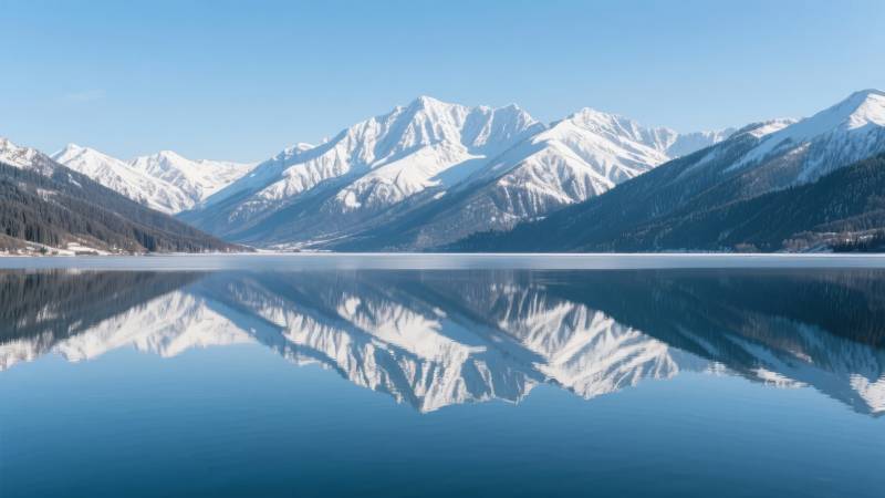 雪山倒影湖中图片