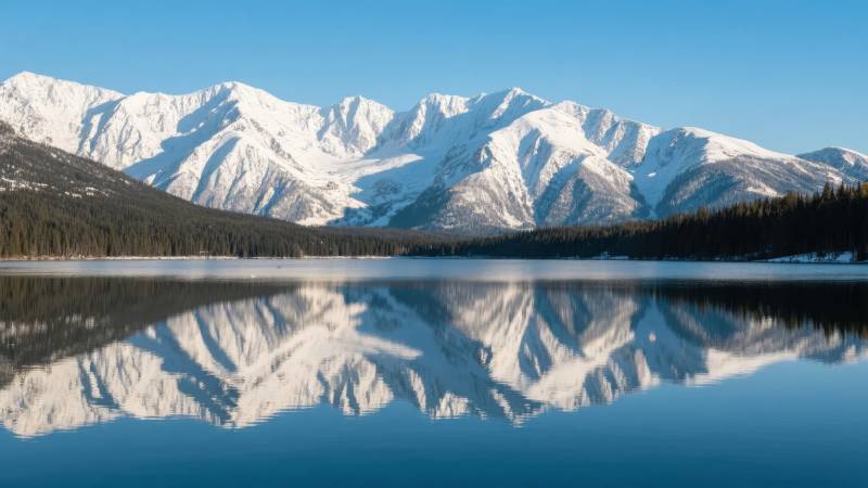 雪山倒影湖中图片