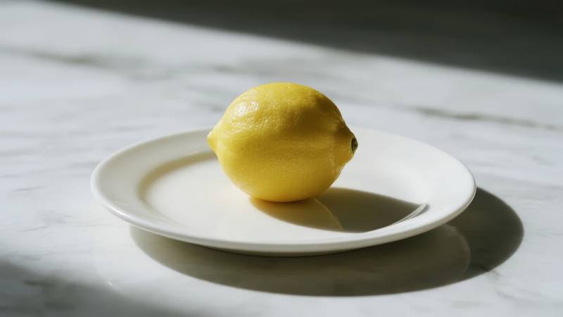 柠檬静置于白盘图片