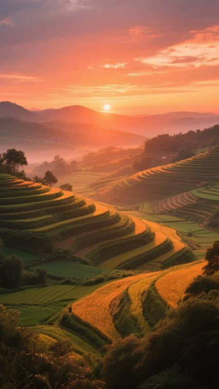 梯田日出美景图片