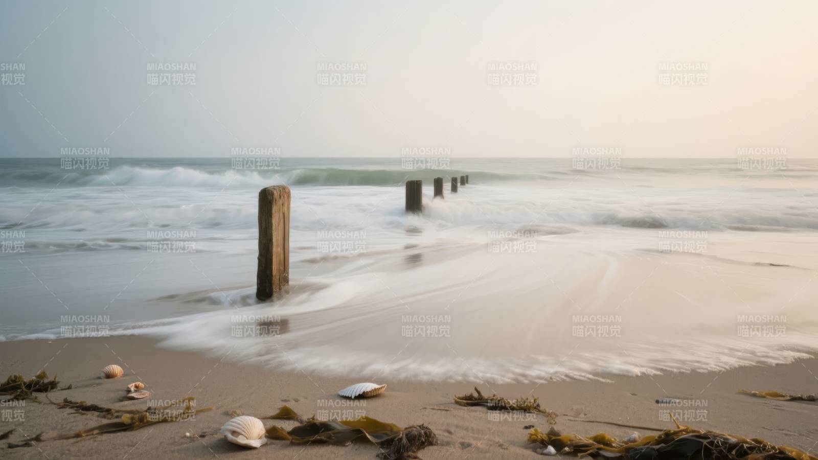 海浪轻拍沙滩图片