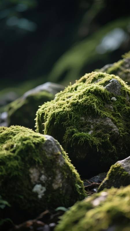 青苔覆石 幽静森林图片
