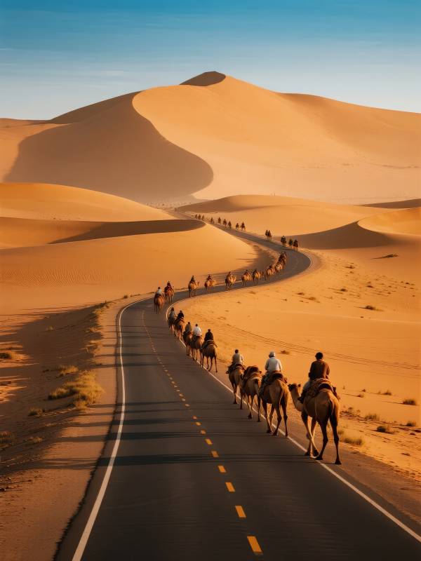 沙漠驼队行路图图片