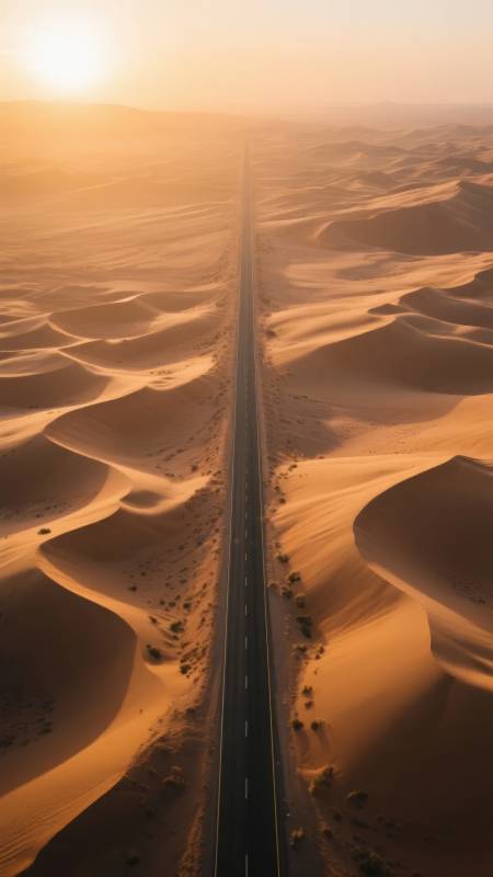 沙漠公路日出图片