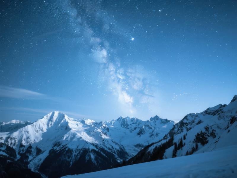 雪山星河夜景图片