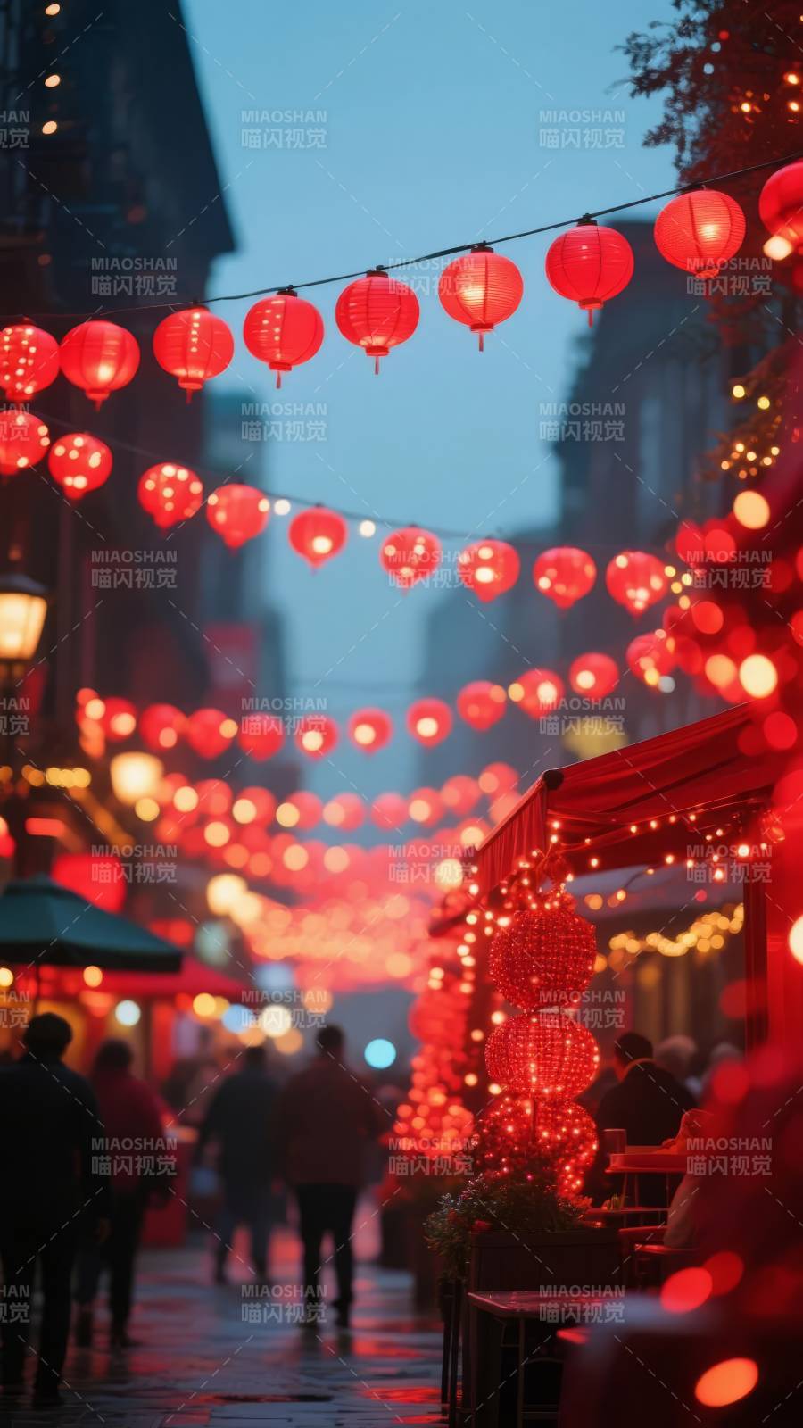 灯火阑珊夜市街图片