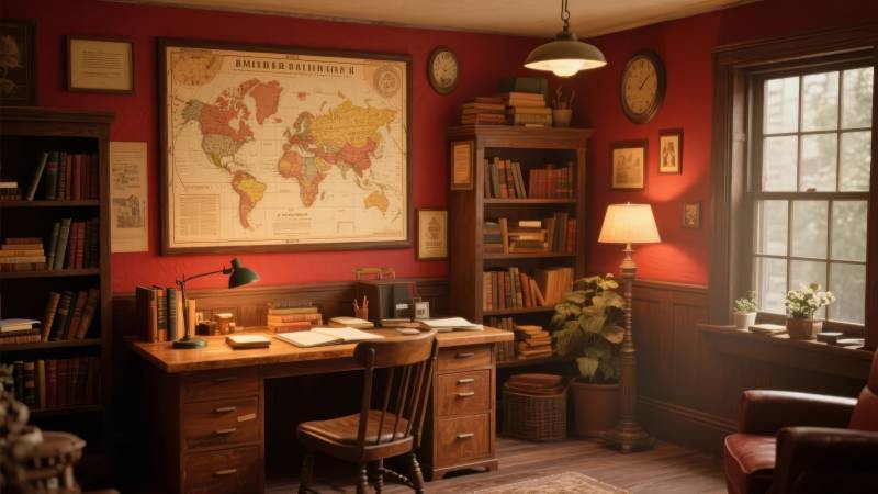 复古书房静谧时光图片