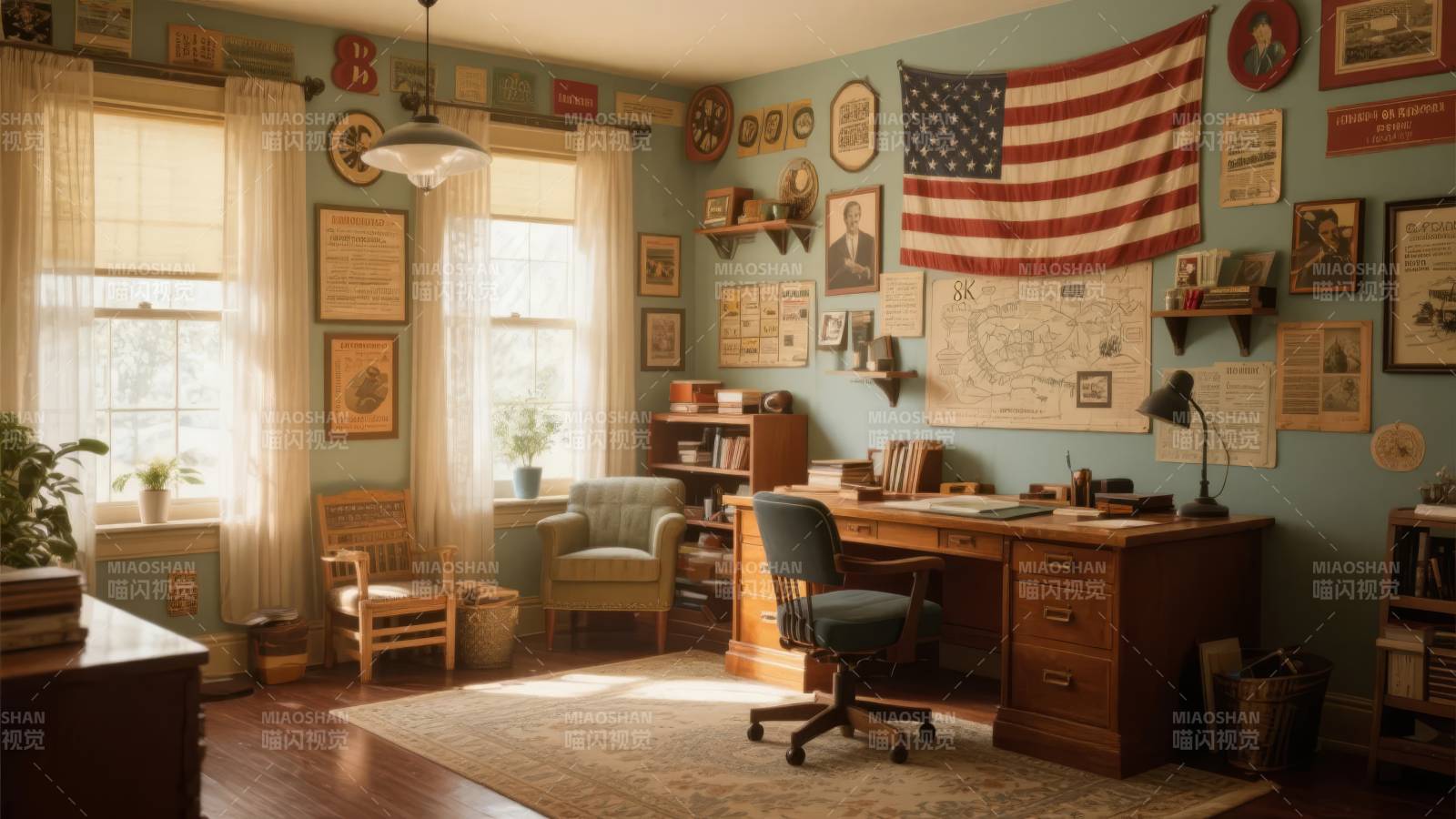 复古书房一角图片