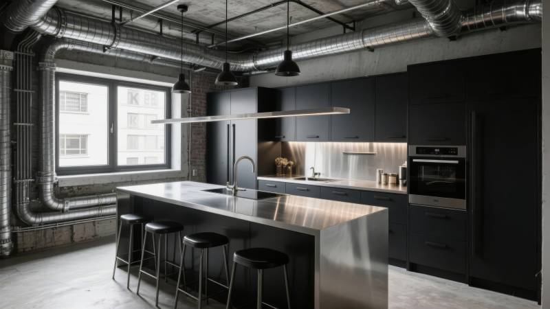 现代工业风厨房图片