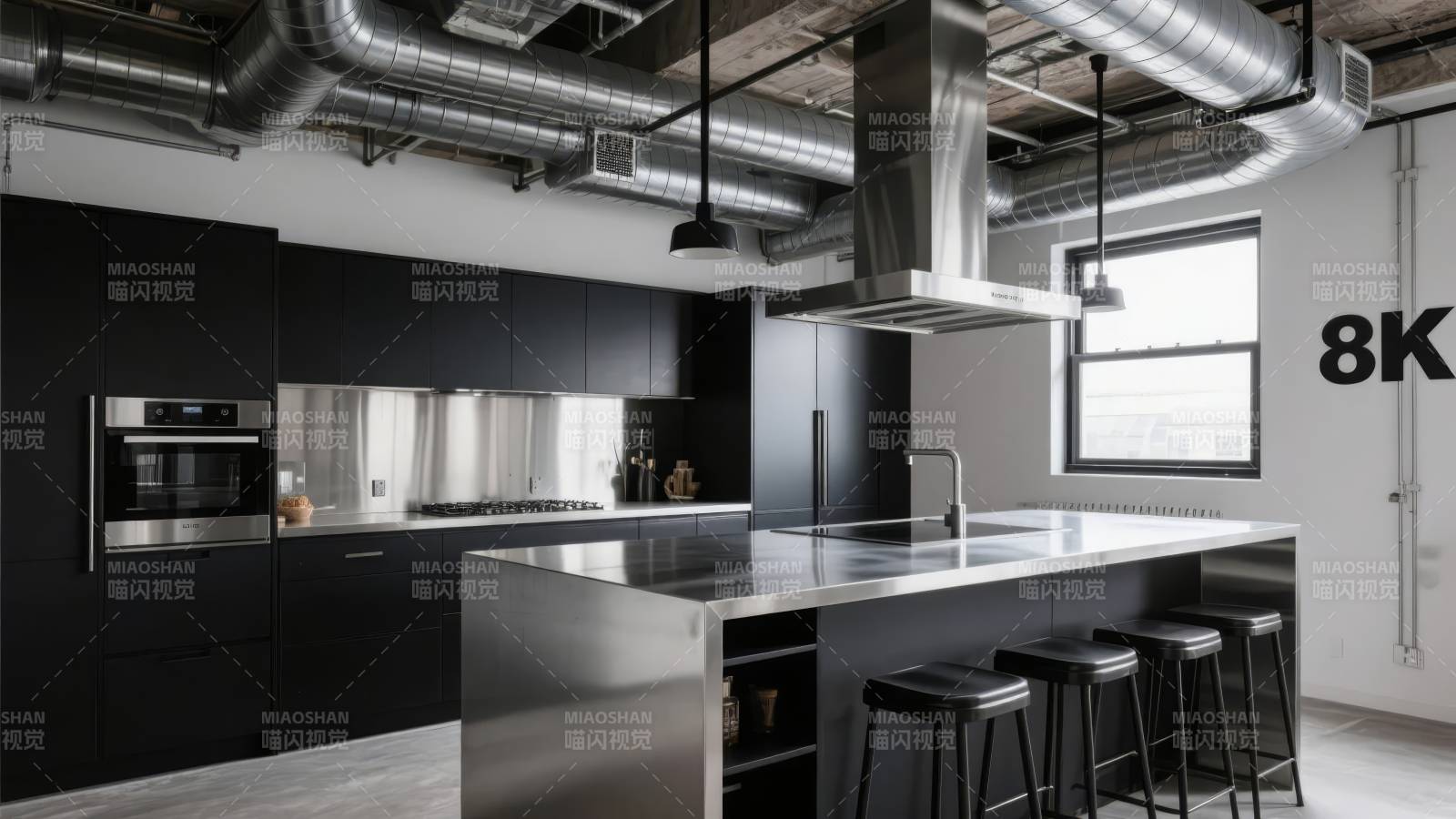 现代工业风厨房图片