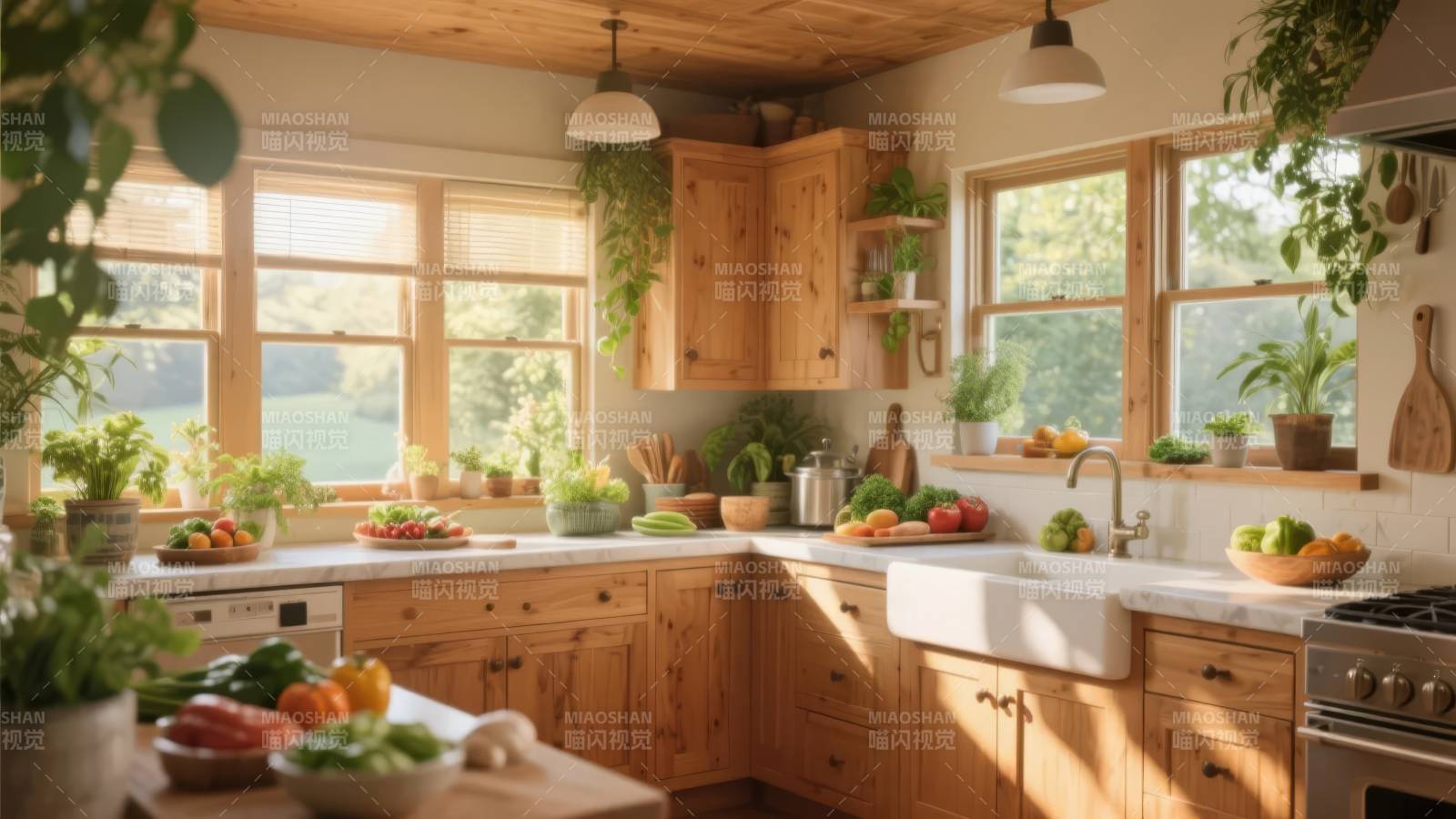 阳光厨房绿意盎然图片