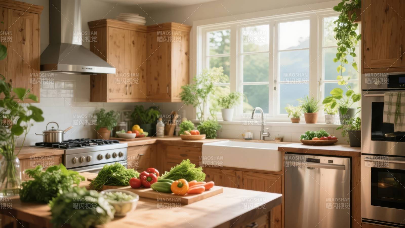 温馨厨房绿意盎然图片