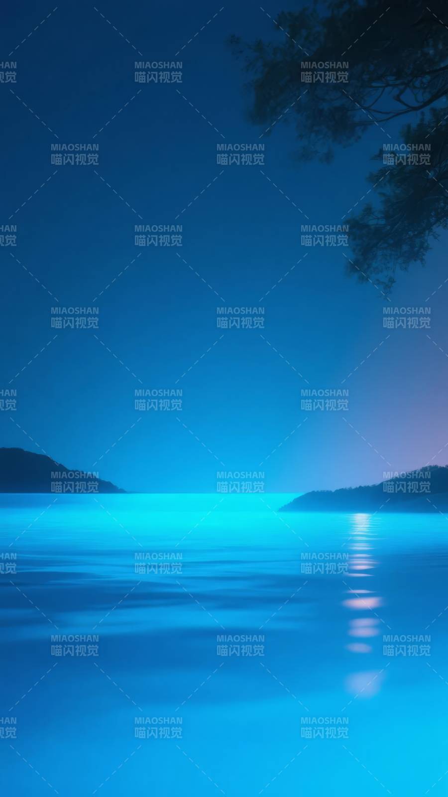 湖光夜色静谧图片