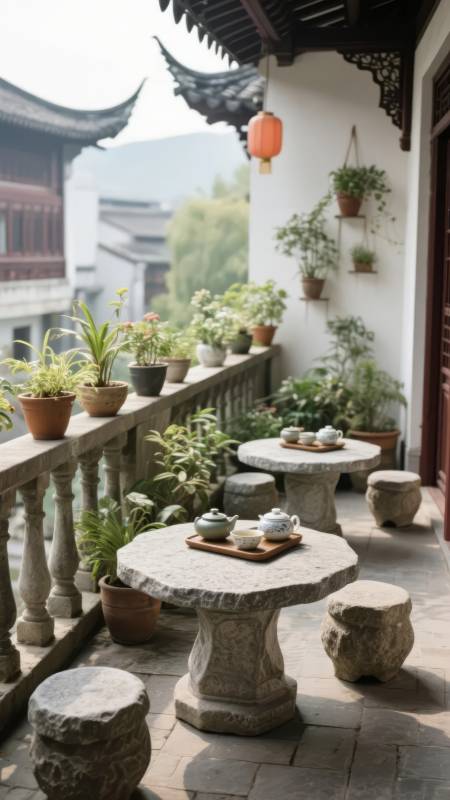 庭院茶香静谧时光图片
