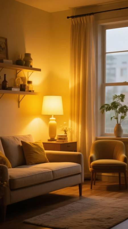 温馨客厅夜景图片