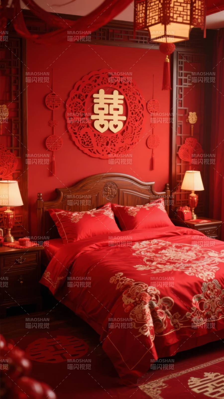 喜庆婚房 红韵满屋图片