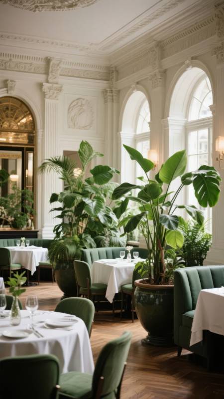 绿植环绕的优雅餐厅图片