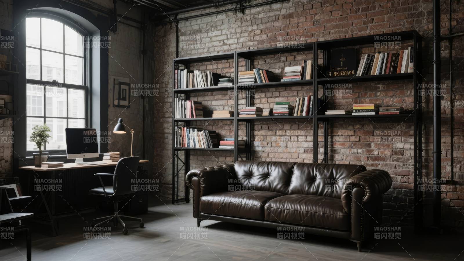 工业风书房一角图片