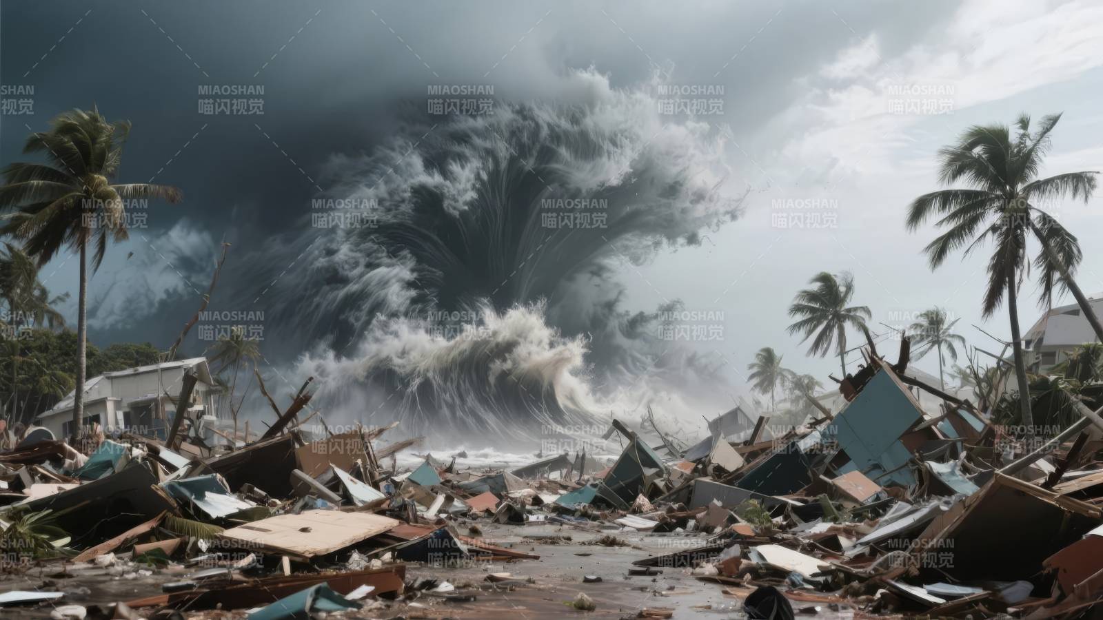 巨浪袭岛 废墟遍地图片