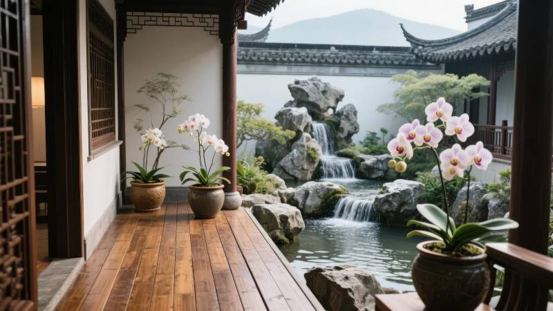 庭院流水花香图片