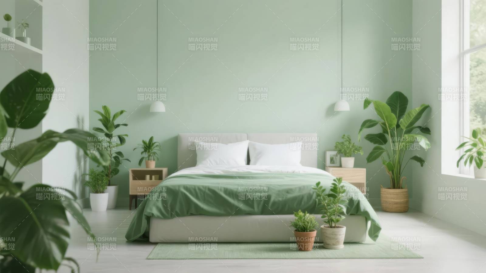 绿意盎然的卧室图片