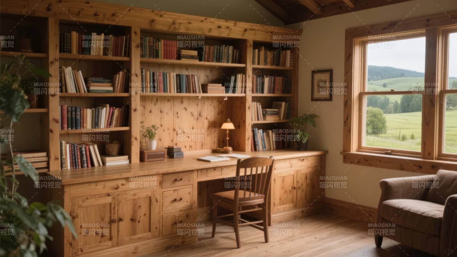 木屋书房静谧一角图片