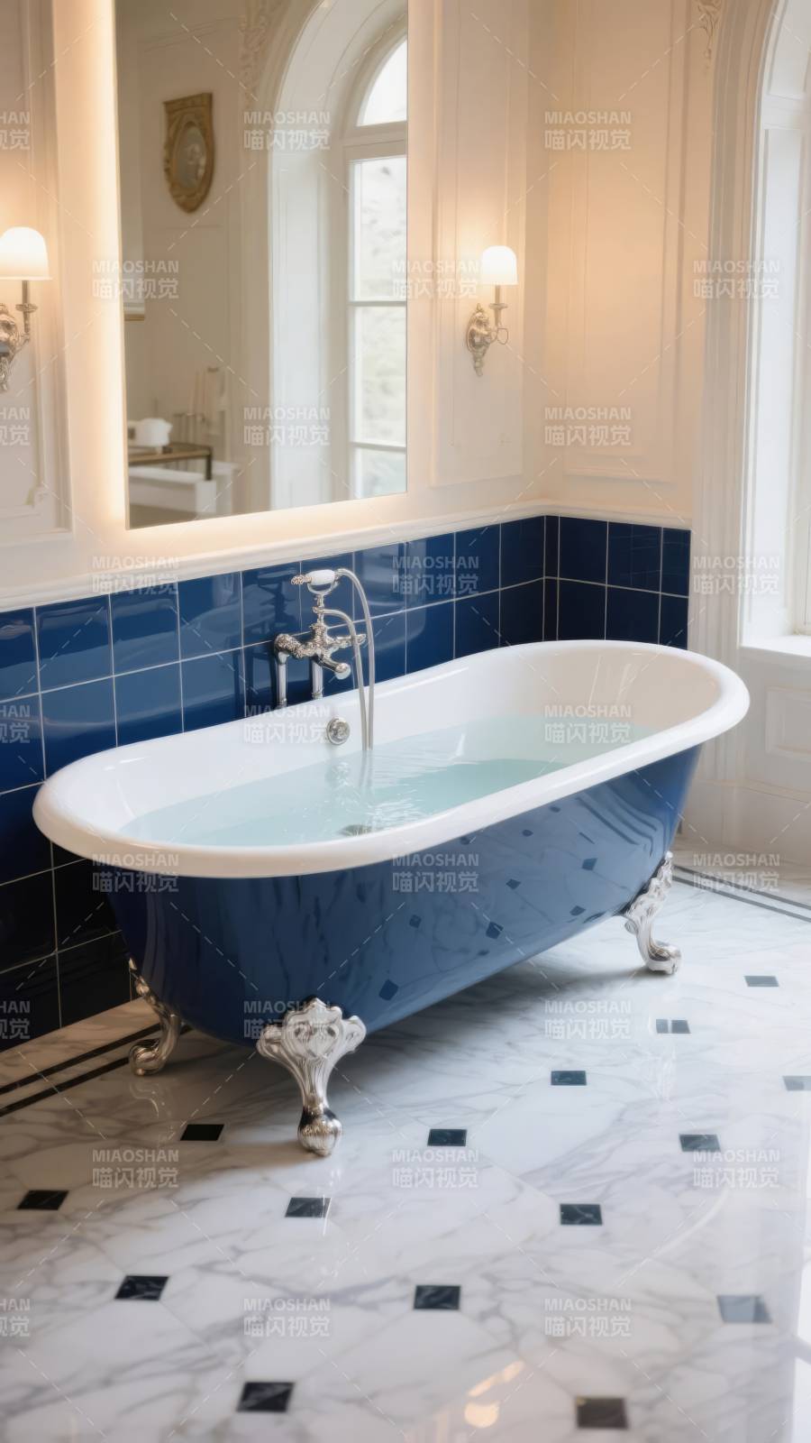 蓝白典雅浴缸图片