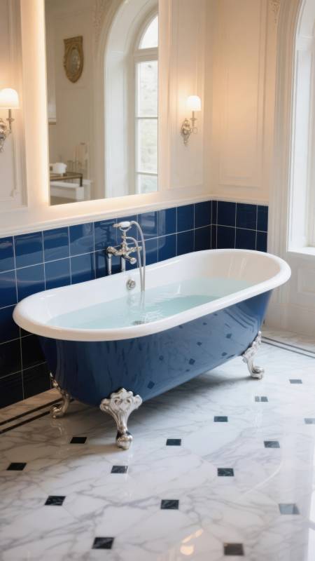 蓝白典雅浴缸图片