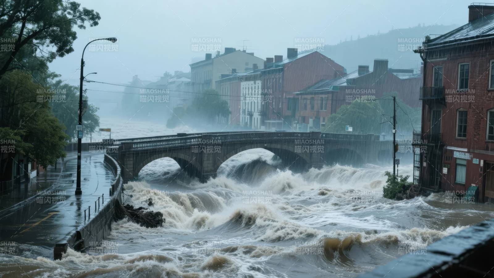 暴雨中的城市洪流图片