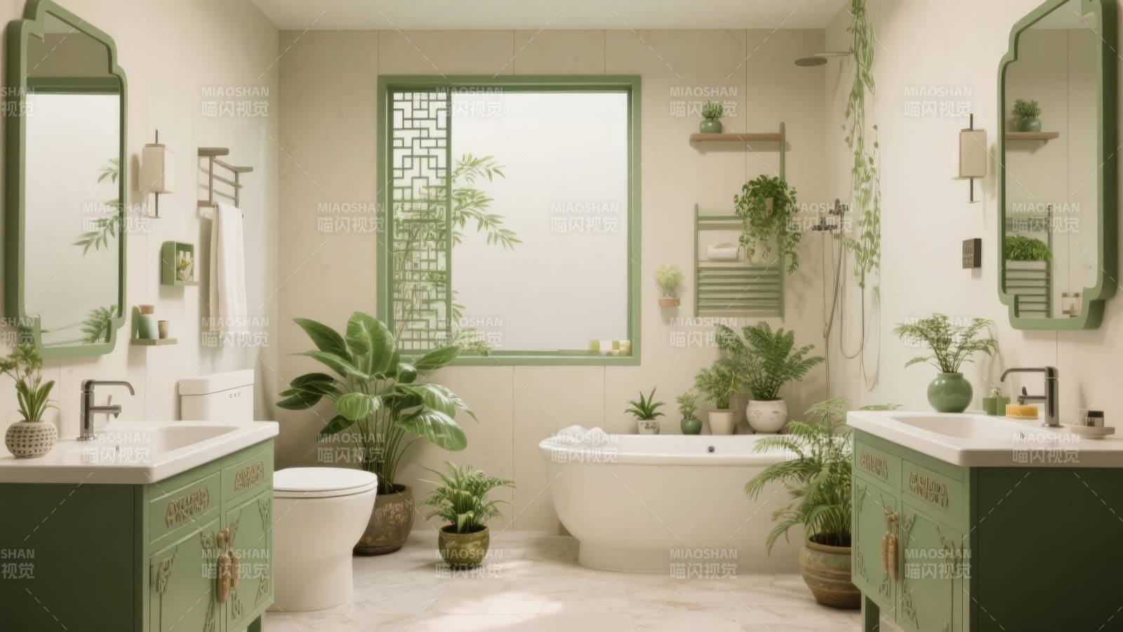 绿意盎然的浴室图片